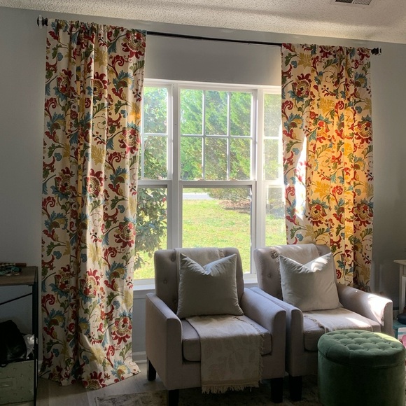 Set‎ of 4 Floral Patterned blackout curtains classic traditional red blue green - Picture 13 of 17